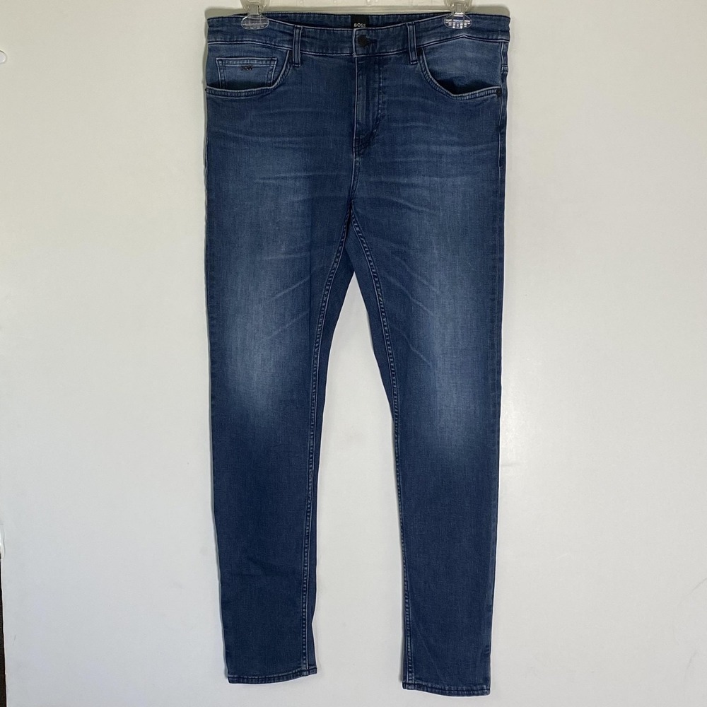 Boss Delano Slim Tapered Fit Jeans Mens 34x32 Blue Medium Wash Stretch Denim